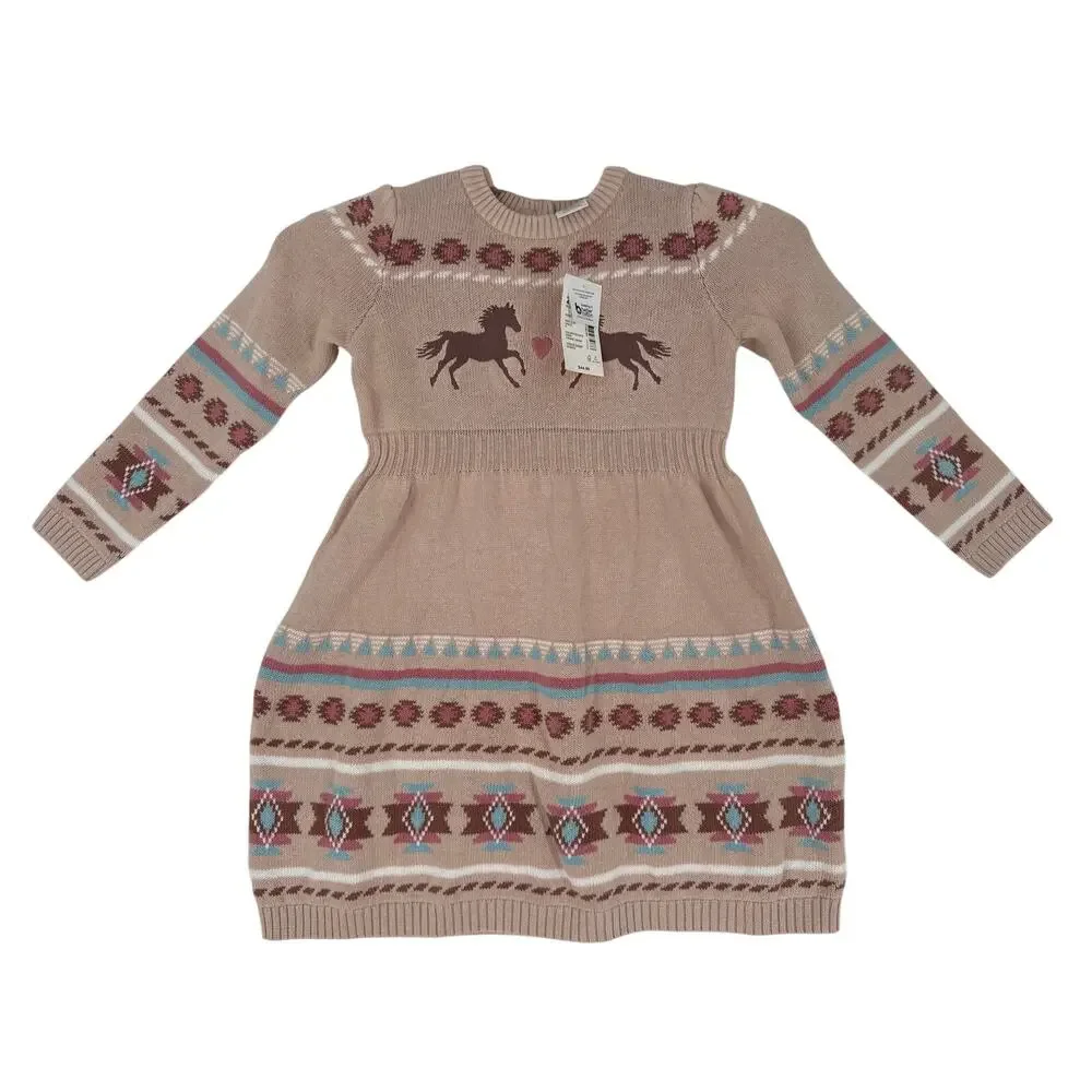 Gymboree Intarsia Horse Fairisle Sweater Dress Little Rocky Mountain Tan size 4T